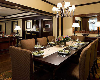 Formal dining room seats eight