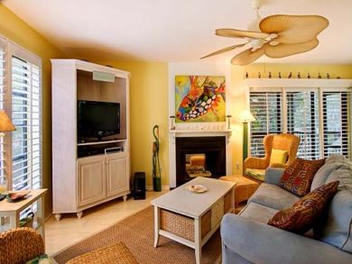 Living room with fireplace & flat screen TV