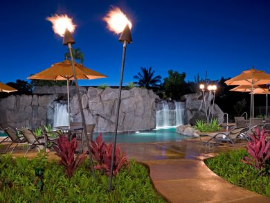 Outdoor pool with waterfall Outdoor pool with waterfall