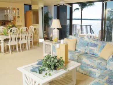 Living room with water view