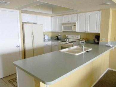 Kitchen open to dining area