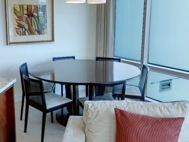 Dining area seats six