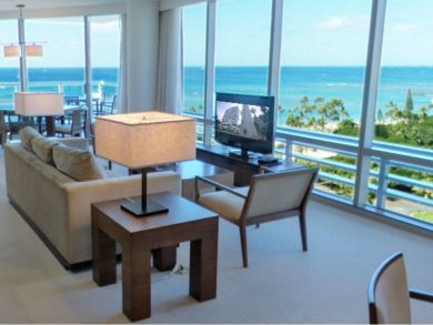 Living room with panoramic ocean view