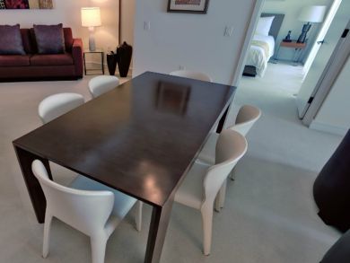 Dining area seats six