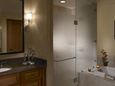 Sample bathroom with tub & walk-in shower