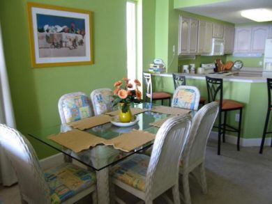 Dining area seats six