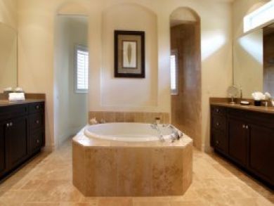Master bathroom with tub & walk-in shower Master bathroom with tub & walk-in shower