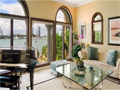 Living room with water view