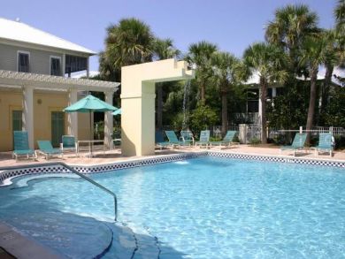 Poolside with sun loungers