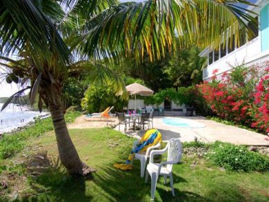 Outdoor dining area by the pool