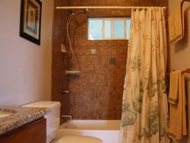 Bathroom with shower over tub