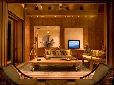 Living room with telescope & flat screen TV