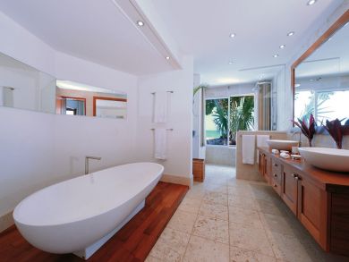 Master bathroom with tub & walk-in shower