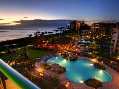 Pool & ocean view at night