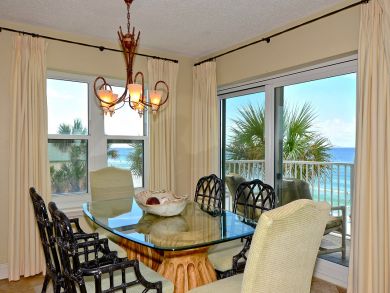 Dining area seats six