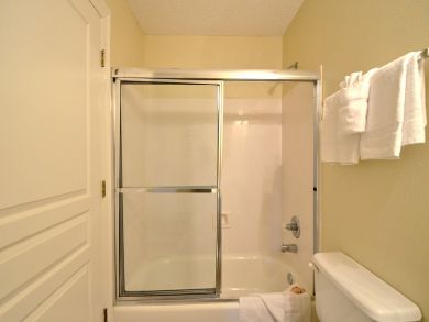 Guest bathroom with shower in tub