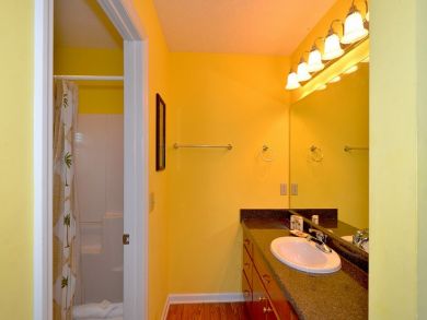 Bathroom with shower over tub