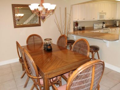 Dining area seats six