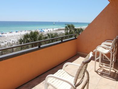 Beach view balcony with outdoor furniture