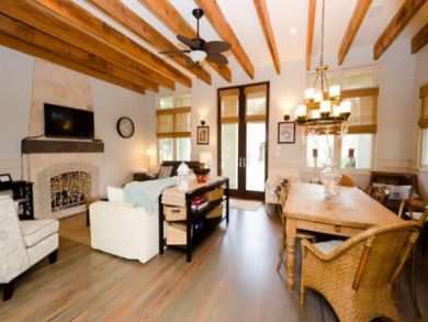 Open living area with fireplace
