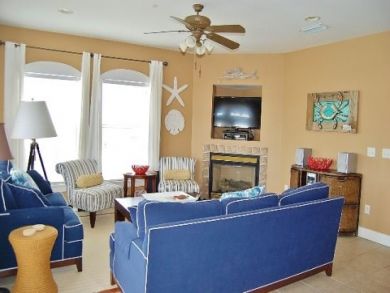 Flat screen TV & fireplace in living area Flat screen TV & fireplace in living area