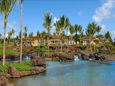 Lagoon pool with waterfall