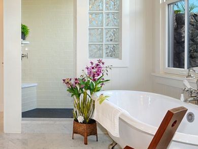 Master bathroom with tub & walk-in shower