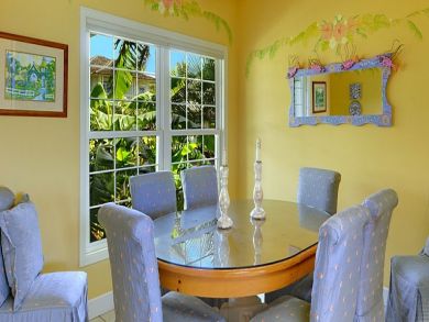 Dining area seats six