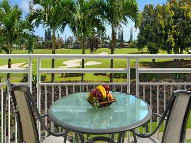 Golf course view balcony with table set Golf course view balcony with table set