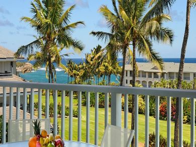 Ocean view balcony with table set Ocean view balcony with table set