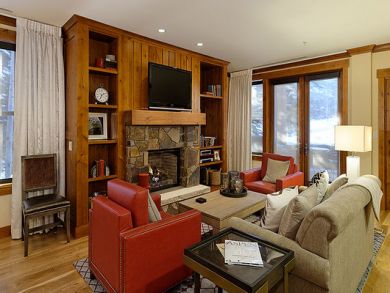 Living room with fireplace & flat screen TV