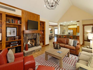 Living room with fireplace & flat screen TV