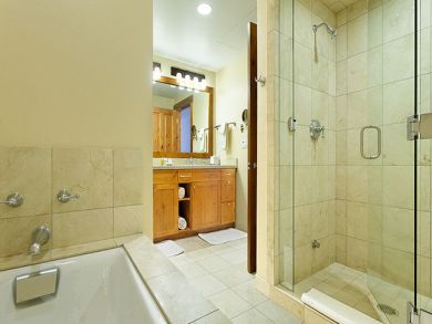 Master bathroom with tub & walk-in shower
