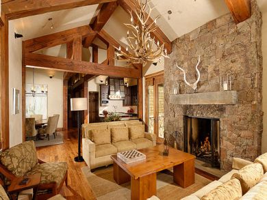 Living room with fireplace & flat screen TV