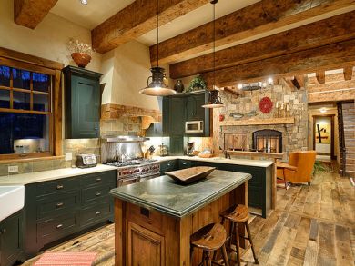 Kitchen island with bar stools