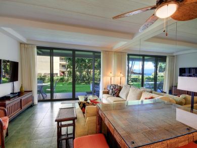 Living area open to porch