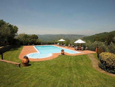 Mountain View Home with Saline Pool and Antique-Filled Interior in Montecatino, Tuscany, Italy