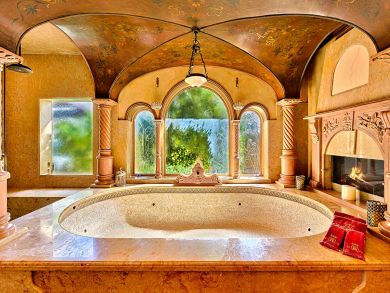Luxury Bathroom with Tub & Fireplace Luxury Bathroom with Tub & Fireplace