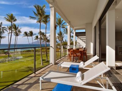 Sun Loungers on Patio with Ocean View