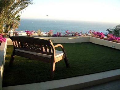 grass terrace overlooking ocean