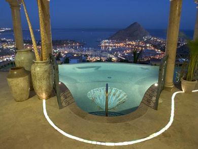 nighttime pool views