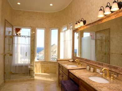 bathroom with shower and view