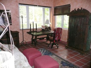 rustic room with desk