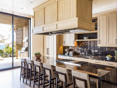gourmet kitchen with breakfast bar