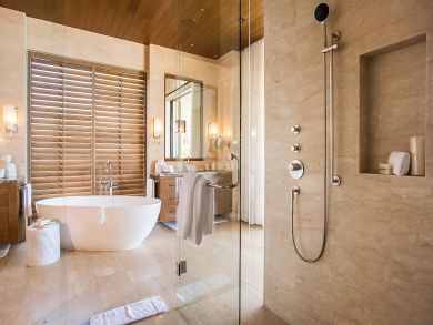 luxurious bathroom with tub