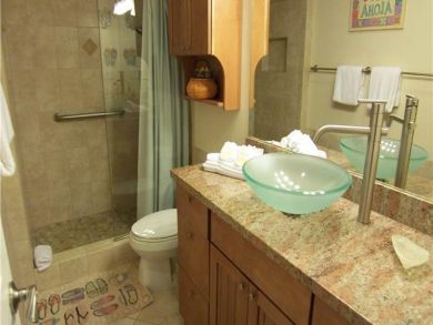 Bathroom with shower & bowl sink Bathroom with shower & bowl sink