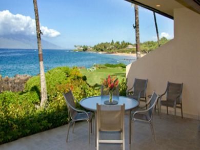 Ocean front porch with outdoor furniture