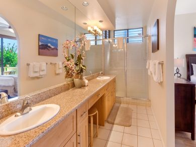 Bathroom vanity and walk in shower