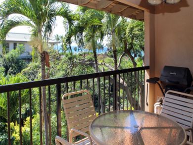 Balcony with table set & BBQ grill