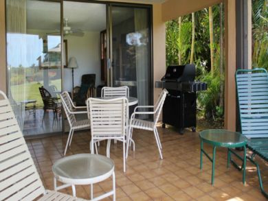 Outdoor dining area with electric BBQ
